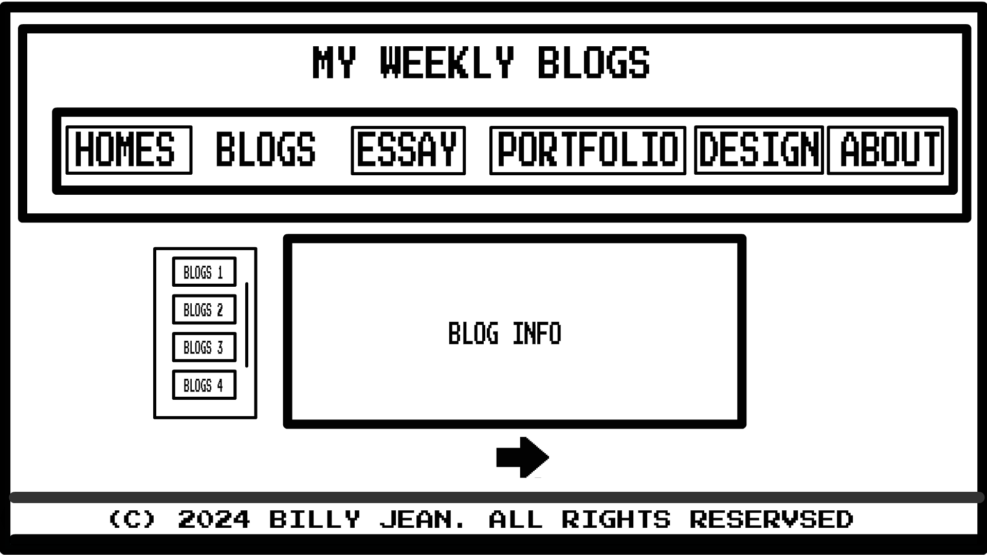 A wireframe image of my website's Final Blog Page Wireframe 3